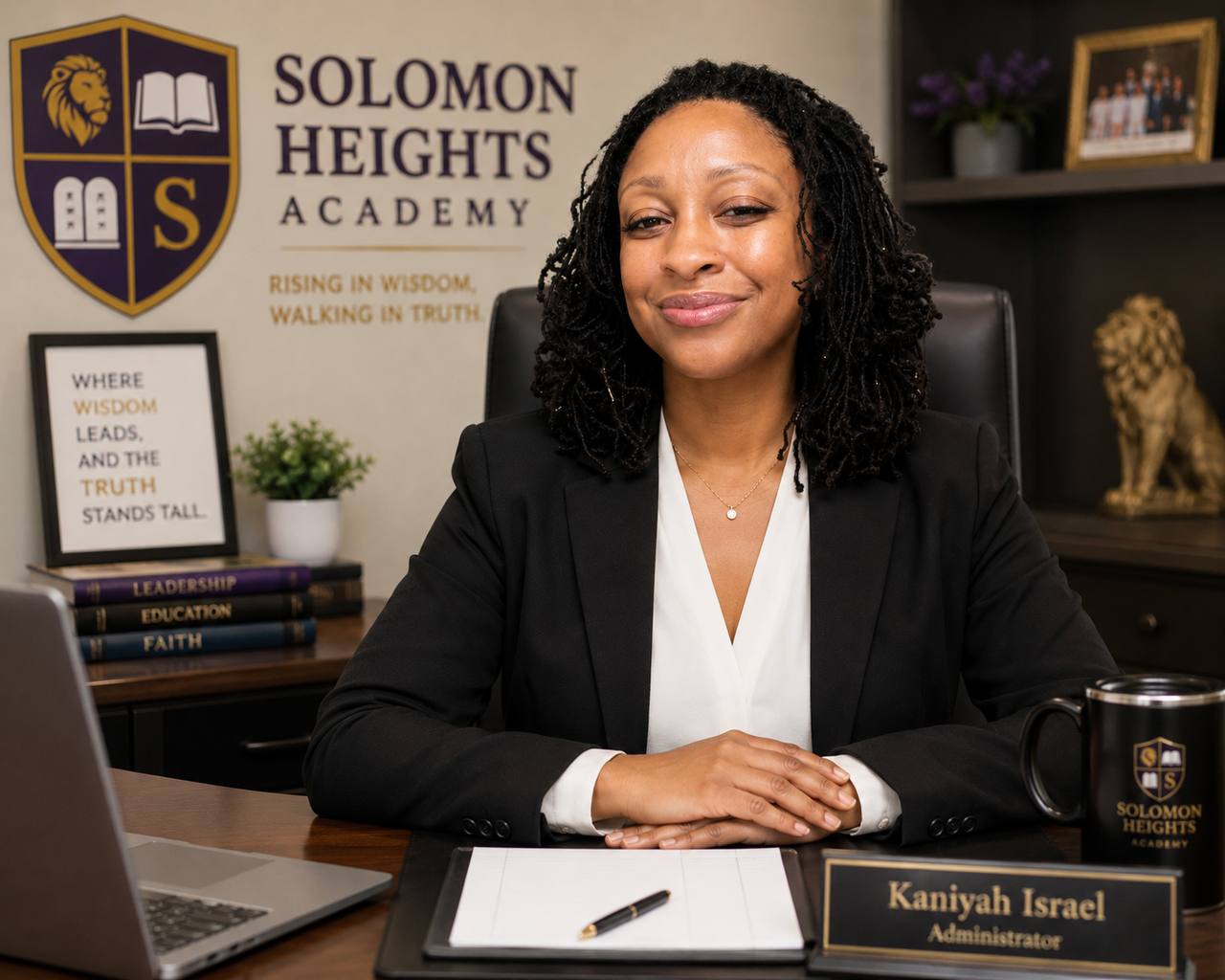 Ms. Kaniyah Israel, Principal of Solomon Heights Academy, in her office
