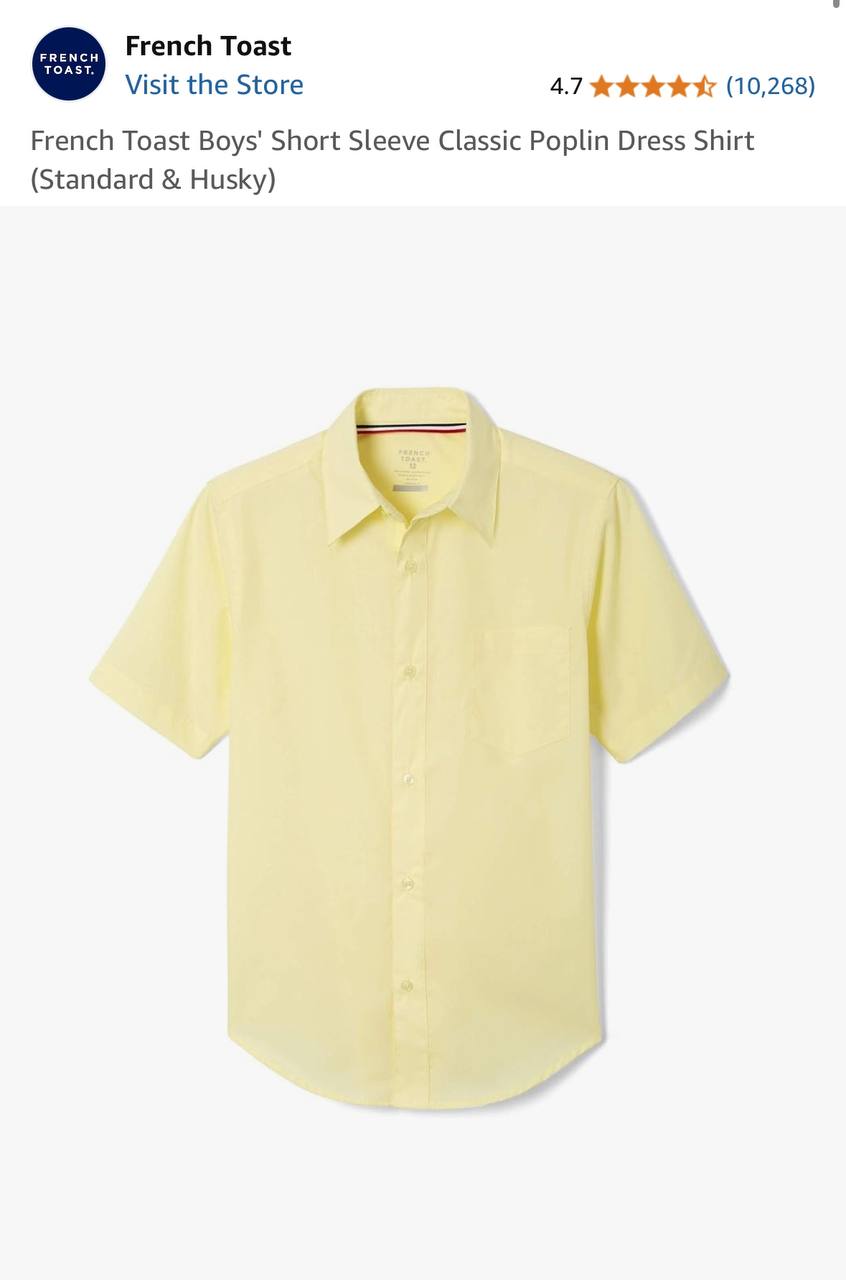 Yellow poplin dress shirt — Solomon Heights Academy uniform